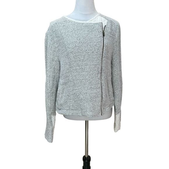 Moto Jacket Style Sweater Knit Pullover White Quilted Detail Casual - Picture 1 of 10